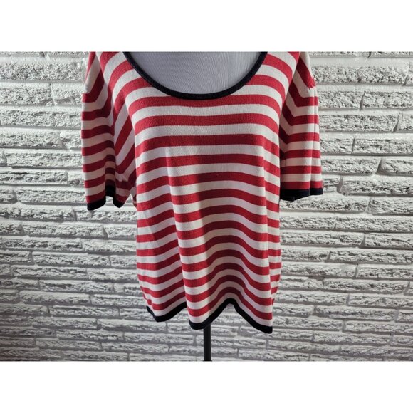 Tommy Hilfiger Women Top 3X Plus Tee Short Sleeve Knit Red Stripe STR196E - Picture 3 of 8